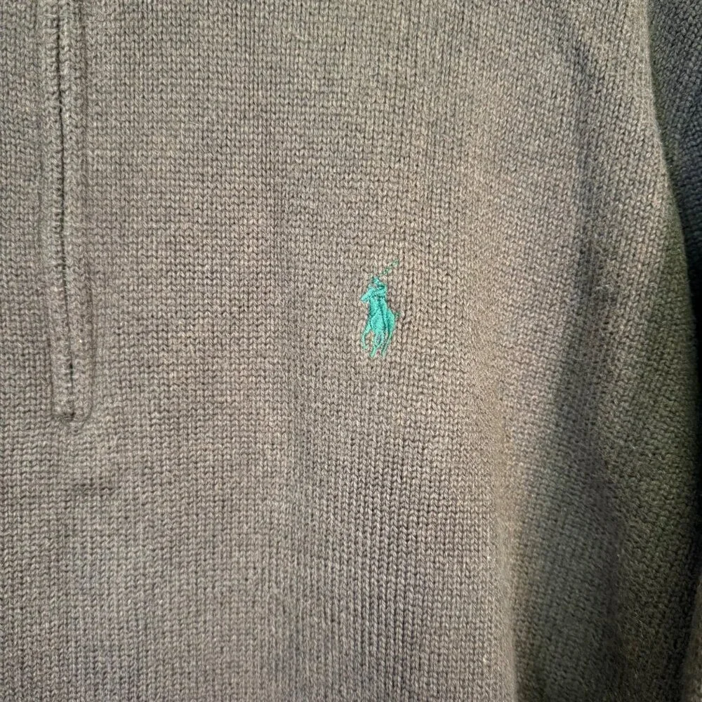 Polo Ralph Lauren Brown Cotton Knit 1/4 Zip Sweater Academia Preppy Y2K Large